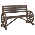 vidaXL Patio Bench 2-Seater - Solid Fir Wood Outdoor Seating with Wagon Wheel Armrests, Brown, Garden/Terrace Lounge Furniture