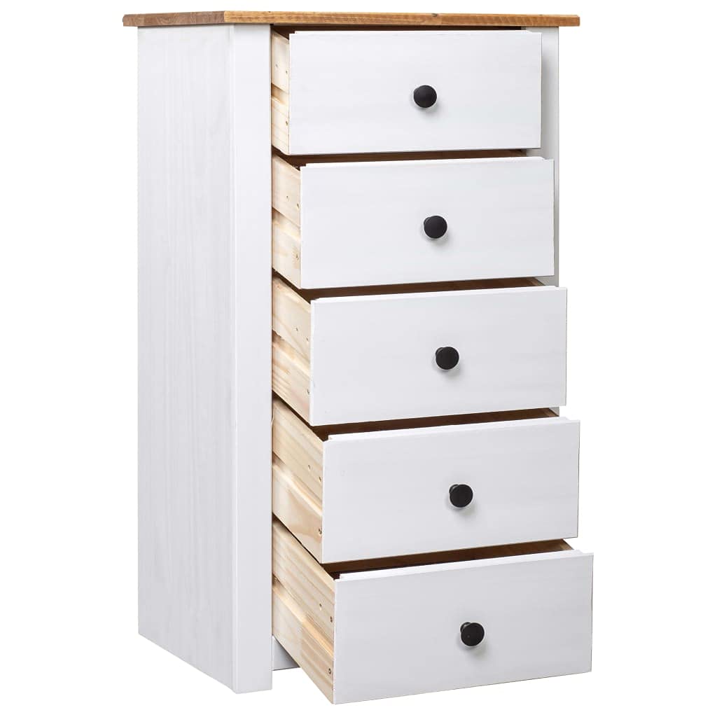vidaXL Solid Pinewood Sideboard - Panama Range - Durable White 5-Drawer Cabinet - Suitable for Bedroom, Living Room, Office - Scandinavian Style