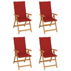 vidaXL Teak Wood Patio Chairs-Set of 4 with Red Fabric Cushions-Foldable and Adjustable-Reclining Wooden Outdoor Seating for Garden, Deck, Patio Use