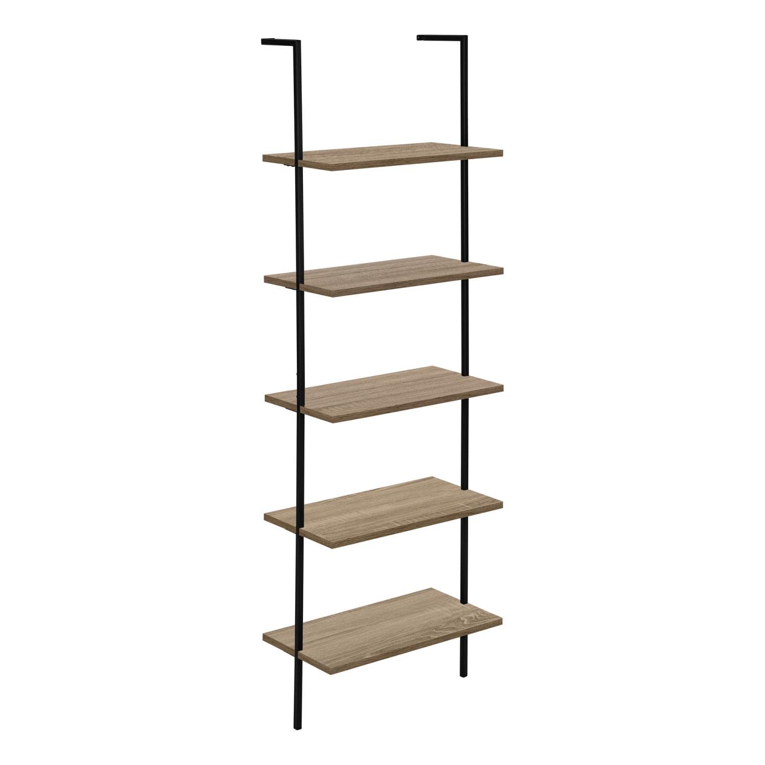 Monarch Specialties I 3682 Bookshelf, Bookcase, Etagere, Ladder, 5 Tier, 72' H, Office, Bedroom, Metal, Laminate, Brown, Black, Contemporary, Modern