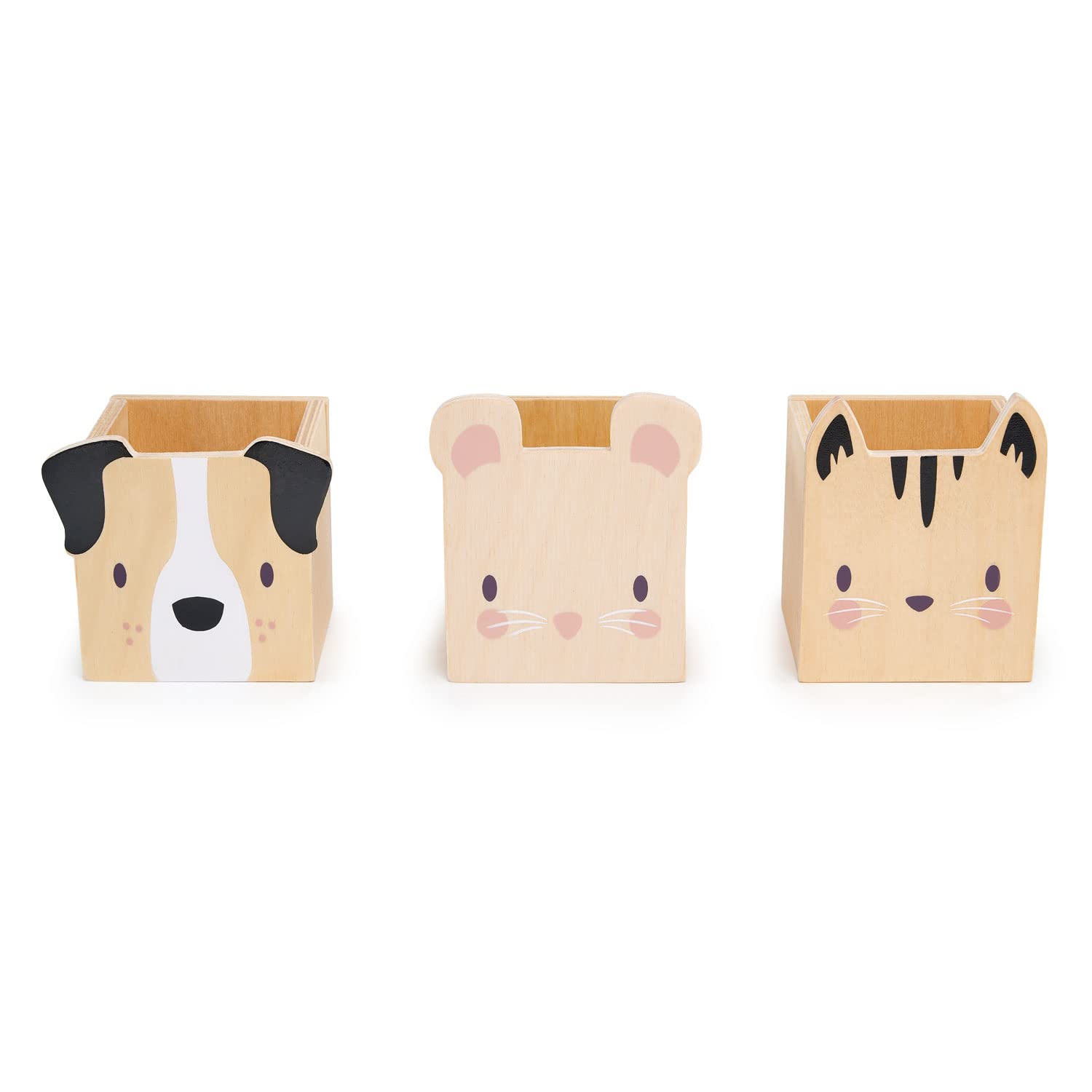 Tender Leaf Toys - Pet Pencil Holders - 3 Animal Themed Wood Desktop Organizers - Fun And Practical Storage For Pens/Pencils/Mak