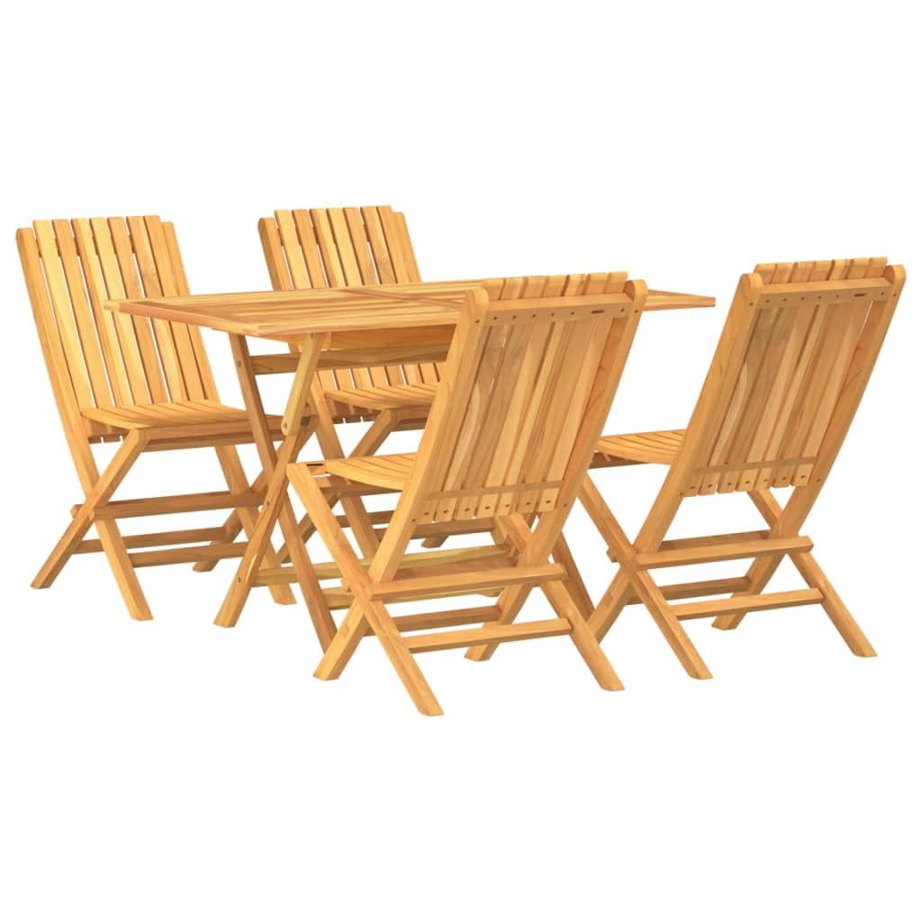 vidaXL Solid Teak Wood Dining Set - 5-Piece Patio Furniture with Folding Chairs & Rectangular Table, Waterbase Finish, Parasol H