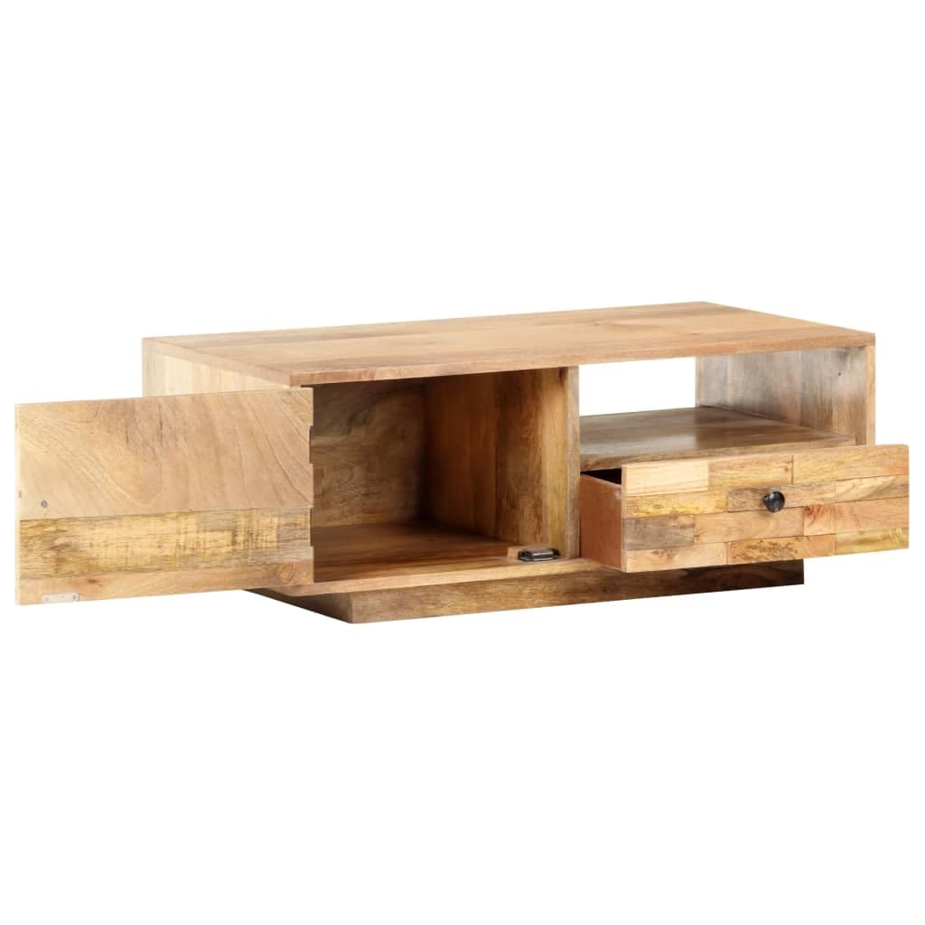 vidaXL Coffee Table in Solid Mango Wood, Rectangular, Brown, Farmhouse Style, Handmade, Wooden Coffee Table, Unique Wood Grain, Vintage Look, Ample Storage Space, Featuring One Door, Shelf, Drawer