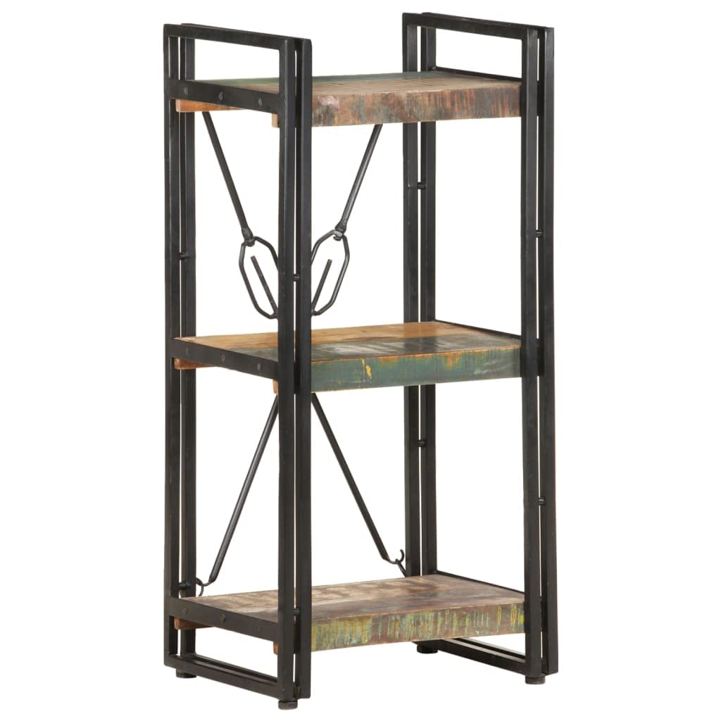 vidaXL 3-Tier Bookcase - Industrial Style Display Shelf with Mixed Color Solid Reclaimed Wood and Powder-Coated Steel Frame - 15.7&quot;x11.8&quot;x31.5&quot; Durable Structure