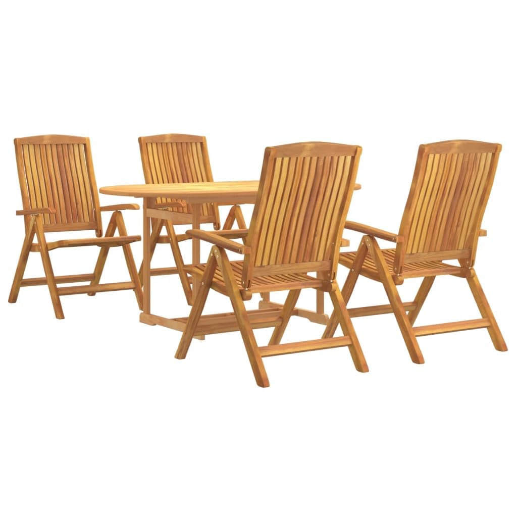 vidaXL 5 Piece Solid Teak Wood Patio Dining Set - Weather-Resistant Outdoor Furniture with Adjustable backrest Garden Chairs and