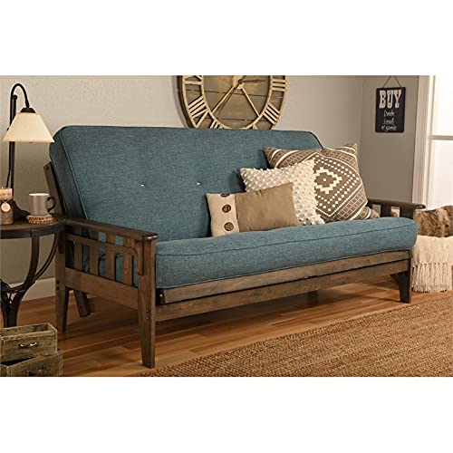 Kodiak Furniture Tucson Frame with Linen Fabric Mattress in Blue/Rustic Walnut
