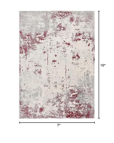 HomeRoots 100% High Grade Polypropylene 7â€ x 10â€ Red and Gray Modern Abstract Area Rug
