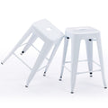 Vogue Furniture Direct 24 High Bar Stools Backless White Metal Barstools Indoor-Outdoor Counter Height Stools with Square Seat, 