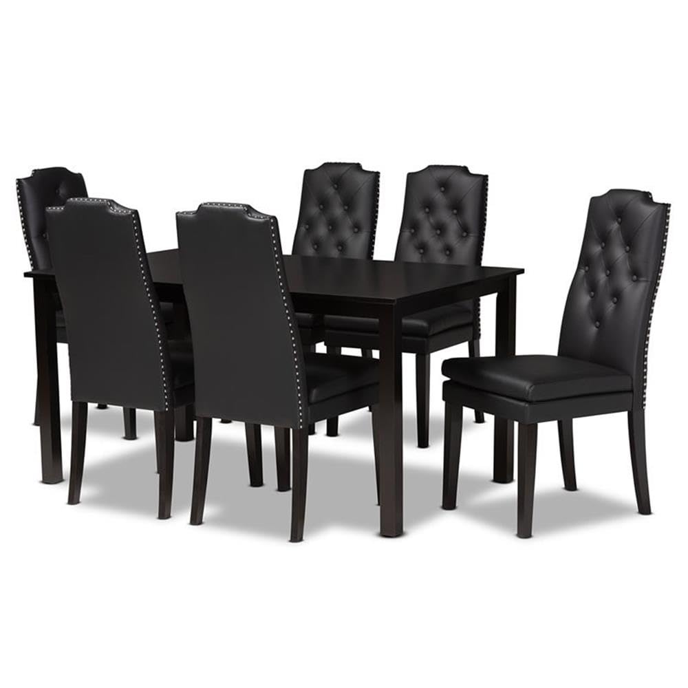Baxton Studio Dylin Modern and Contemporary Black Faux Leather Upholstered and Dark Brown Finished Wood 7-Piece Dining Set