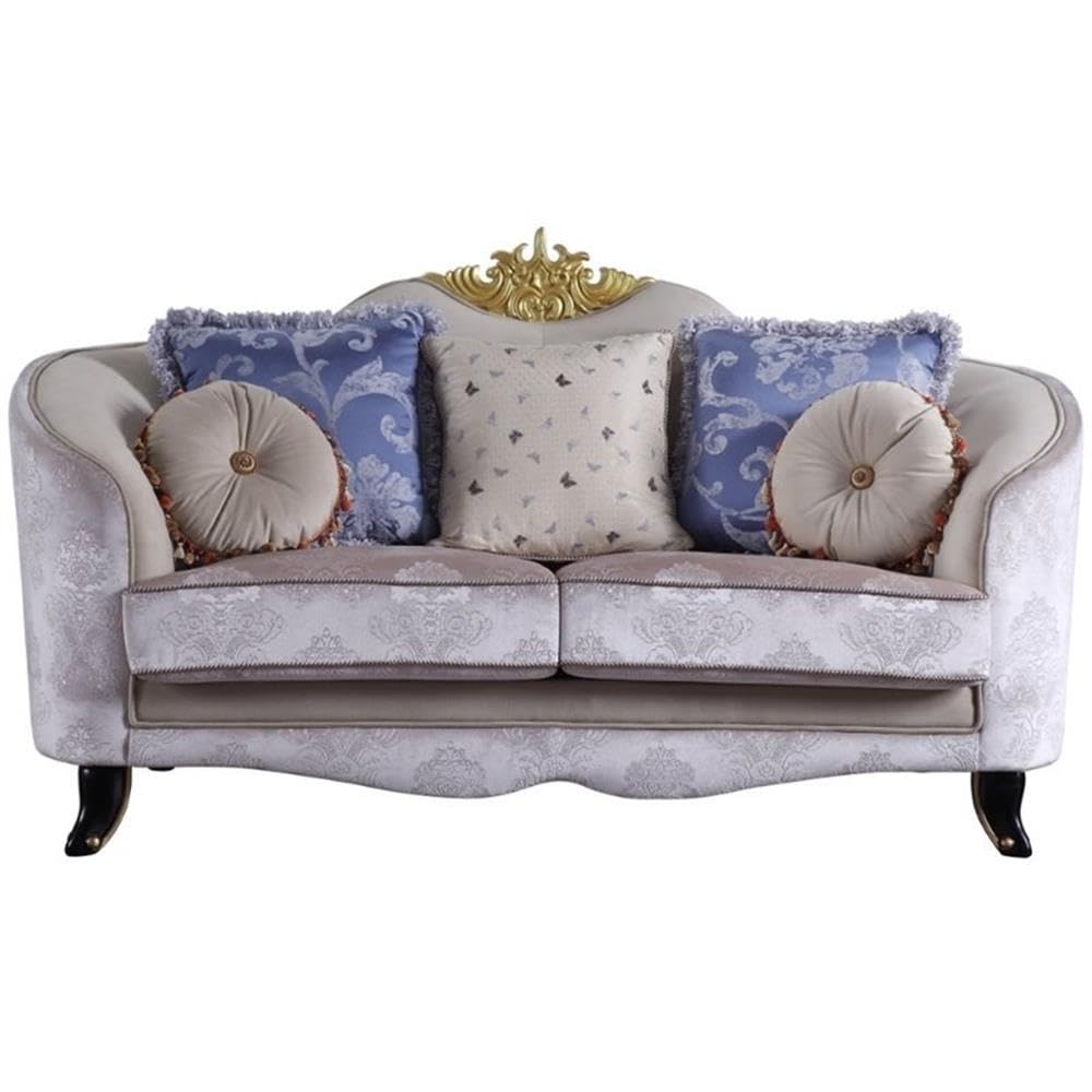 Acme Sheridan Loveseat with 5 Pillows in Cream Fabric
