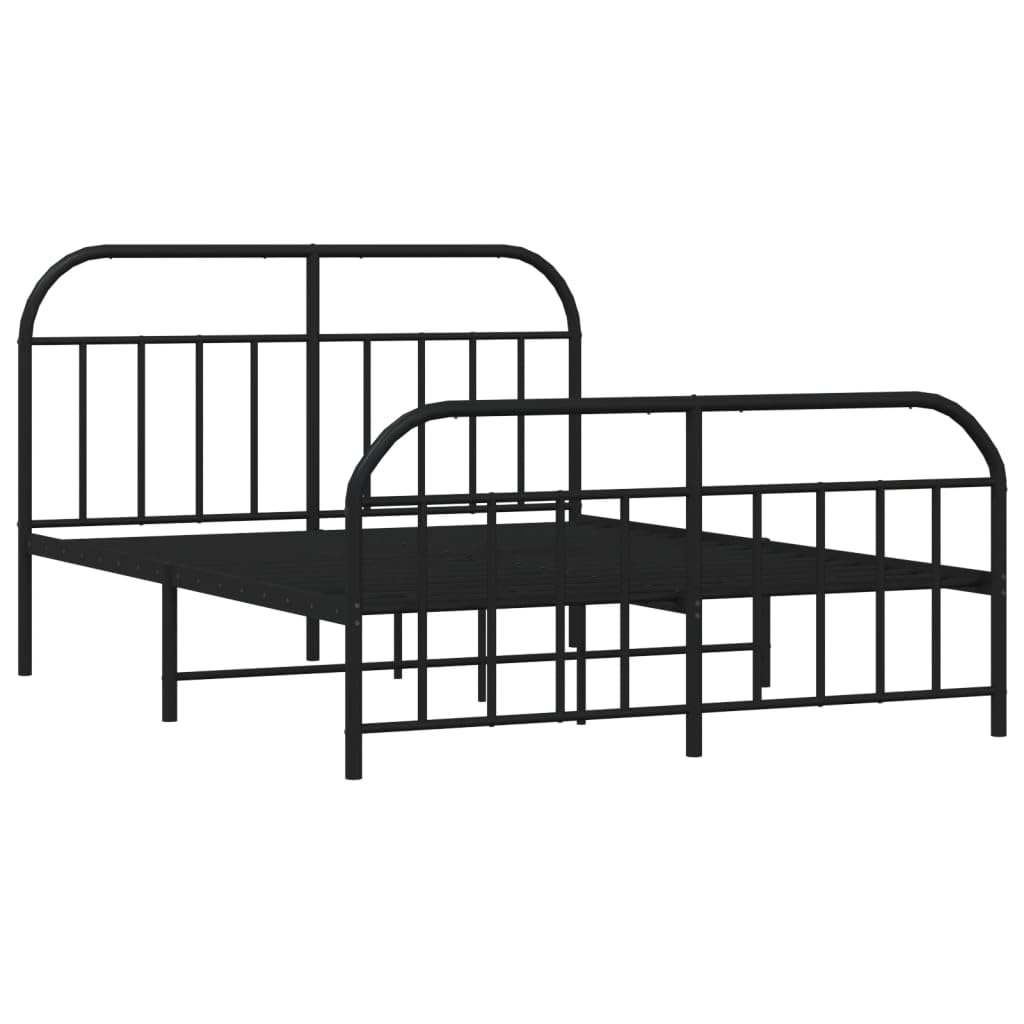 vidaXL Black Double Bed Frame - Powder-Coated Steel Metal Construction with Headboard and Footboard, Bed Base with Metal Slats and Center Legs.