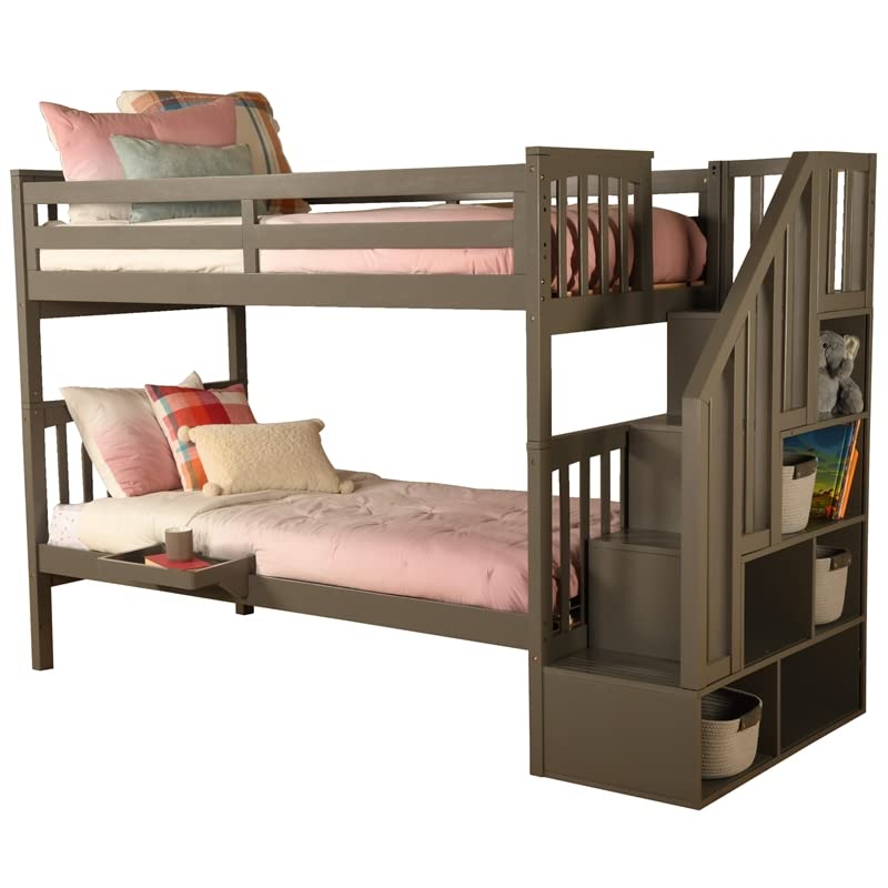 Kodiak Furniture Kelcie Twin/Twin Wood Bunk Bed with Storage and Moveable Tray in Dark Gray