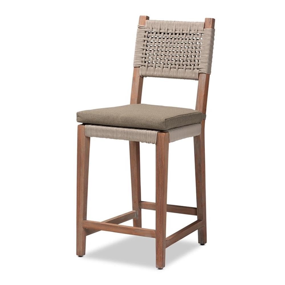 Baxton Studio Heyna Transitional Gray Woven Rope Mahogany Counter Stool