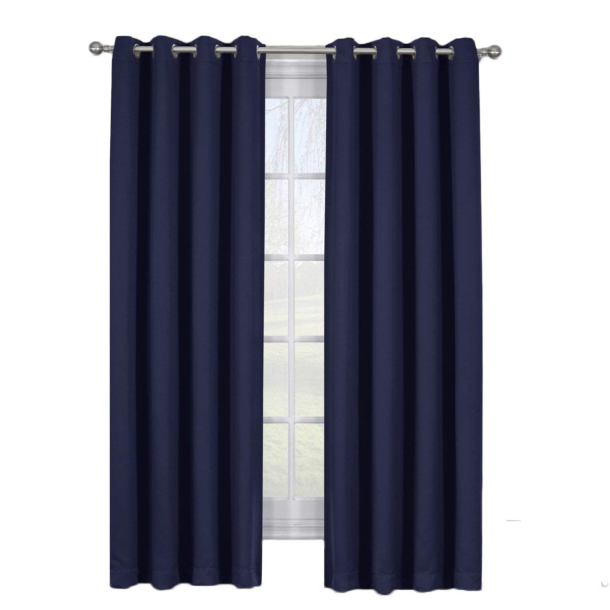 Royal Tradition Ava 108-Inch Wide-by-84-Inch Long, Set of 2, Triple Weave-Blackout Curtains with Tie Backs, Navy