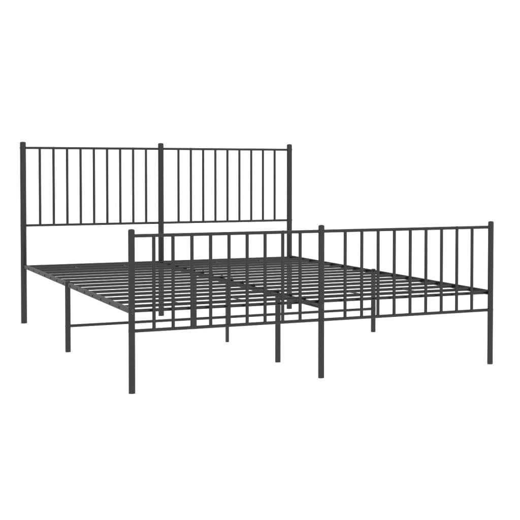 vidaXL 12-Inch Black Metal Queen Bed Frame with Headboard & Footboard, Heavy-Duty Construction with Under-Bed Storage for Modern Bedroom, No Box Spring Needed & Easy Assembly, No Mattress