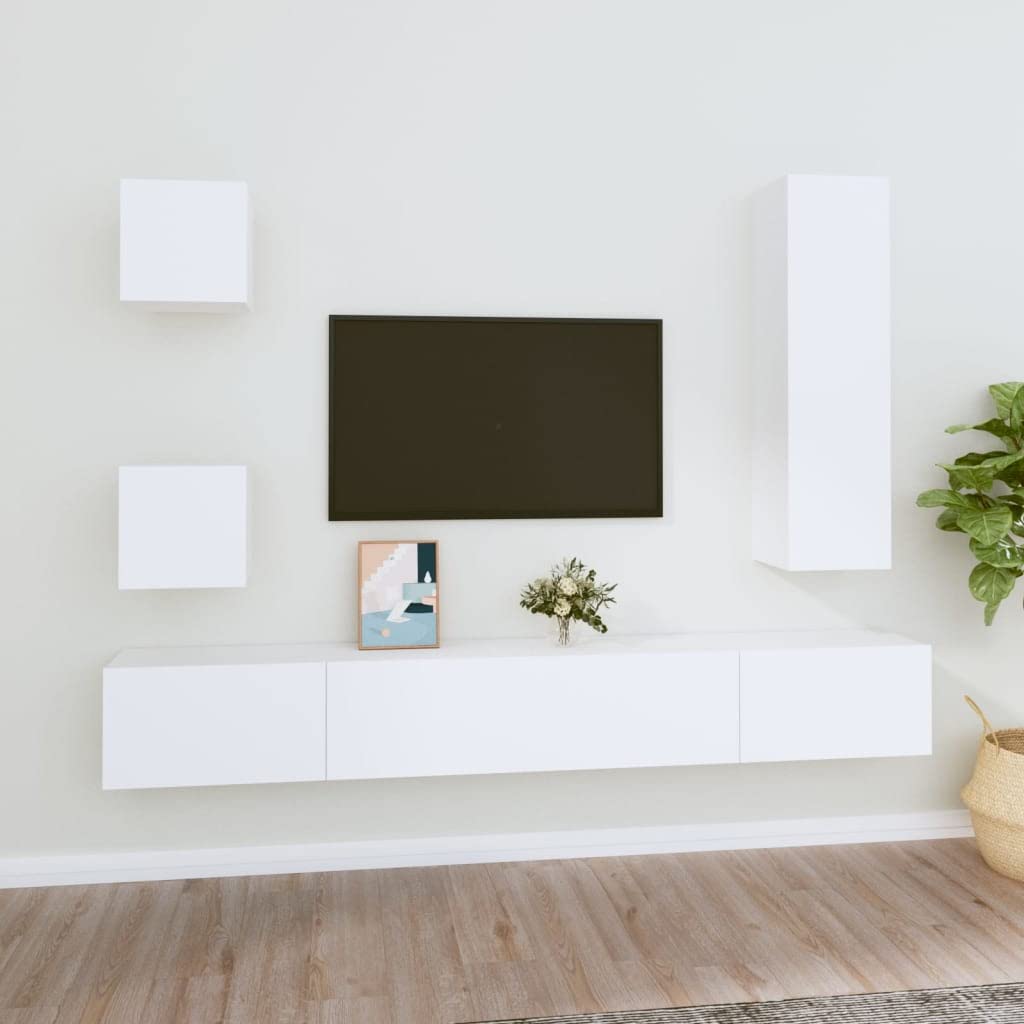 vidaXL TV Cabinet Set 5 Piece Home Bedroom Living Room Entertainment Center Console HiFi Cabinet TV Stand Media Unit Furniture White Engineered Wood