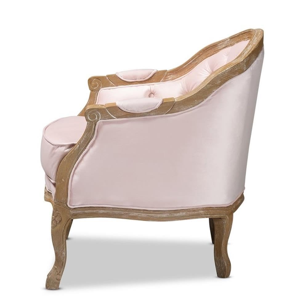 Baxton Studio Genevieve Traditional French Provincial Light Pink Velvet Upholstered White-Washed Oak Wood Armchair - Thumbnail 2