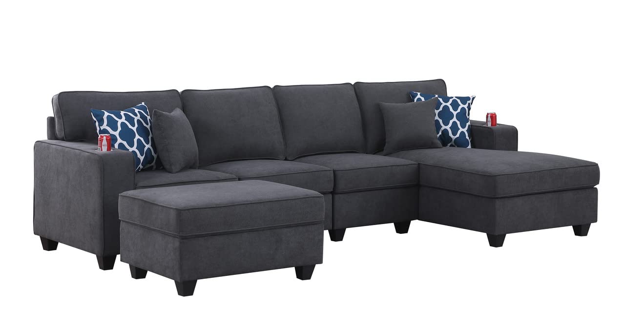 Lilola Home Cooper 5Pc Sectional Sofa Chaise with Ottoman and Cupholder - Thumbnail 2