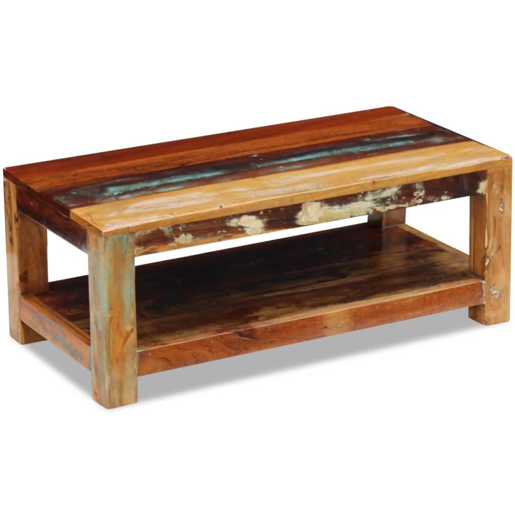 vidaXL Rectangular Coffee Table, Solid Reclaimed Wood Construction with Teak, Mango Wood, Acacia, Durable and Handmade for Living Room, Side Table, Couch Table, 35.4x17.7x13.8‘