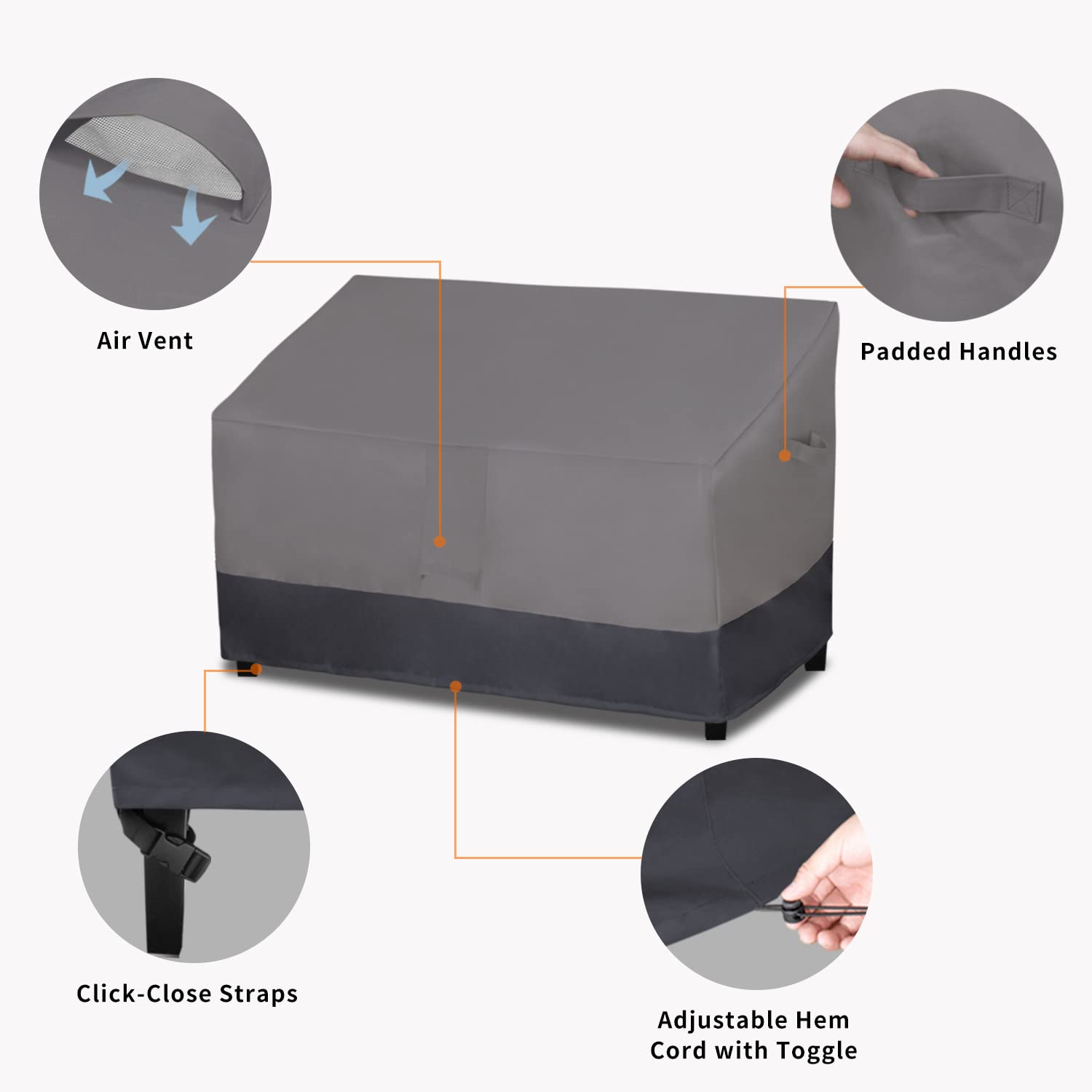 Easy-Going Waterproof Outdoor Sofa Cover, Heavy Duty 2 Seater Outdoor Loveseat Cover, Windproof Patio Furniture Cover With Air Vent (60Wx35Dx35H Inch, Gray/Dark Gray)