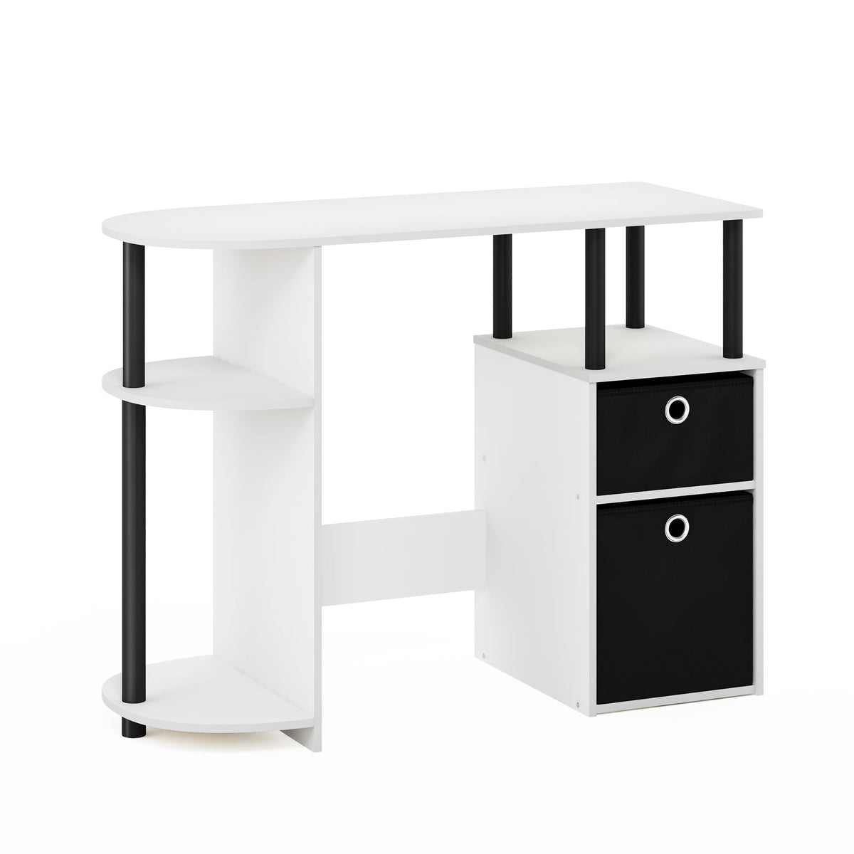 Furinno Jaya Simplistic Computer Study Desk With Bin Drawers, White/Black/Black