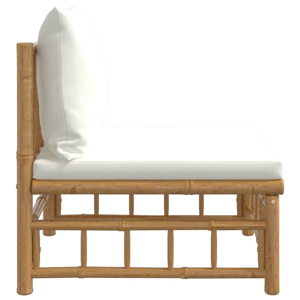 vidaXL Bamboo Patio Middle Sofa with Cream White Cushions - Comfortable and Durable Outdoor Seating Solution for Garden, Backyard and Patio