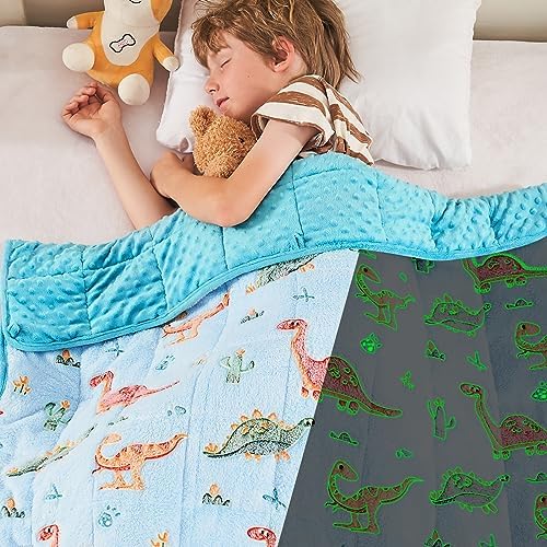 Yescool Weighted Blanket 5 Pounds Weighted Lap Blanket, Glow In The Dark Dinosaur Heavy Blanket For Sleeping, Washable Warm Mink