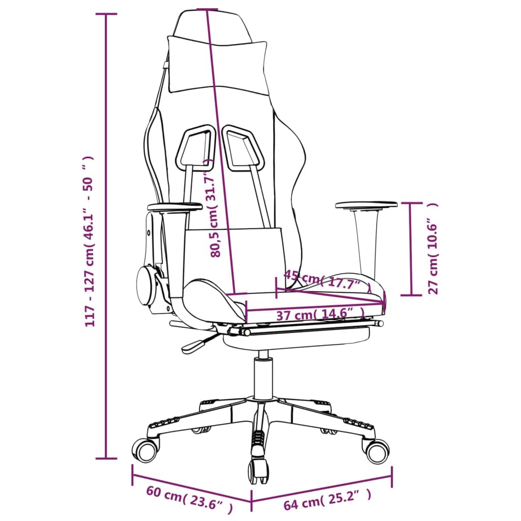 vidaXL Massage Gaming Chair for Adult, Reclining Computer Chair with Footrest and Headrest, Height Adjustable Office Chair with 360°-Swivel Castors, Black and Light Grey Fabric