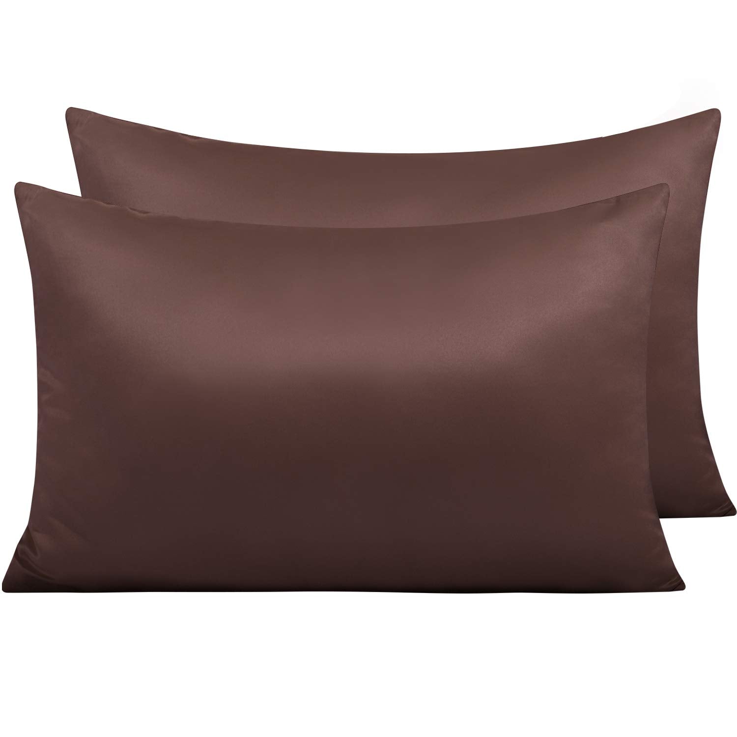 Ntbay Zippered Satin Pillow Cases For Hair And Skin, Luxury Queen Hidden Zipper Pillowcases Set Of 2, 20X30 Inches, Dark Brown