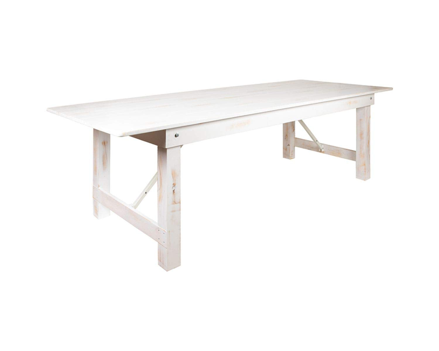 Flash Furniture Hercules Series 9' X 40&quot; Antique Rustic White Folding Farm Table And Two Bench Set