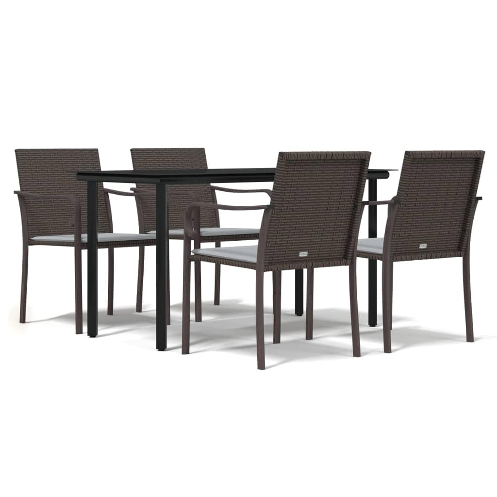 vidaXL 7-Piece Outdoor Patio Dining Set with Cushions - Weather-Resistant PE Rattan and Stable Steel Frame, Brown Accent