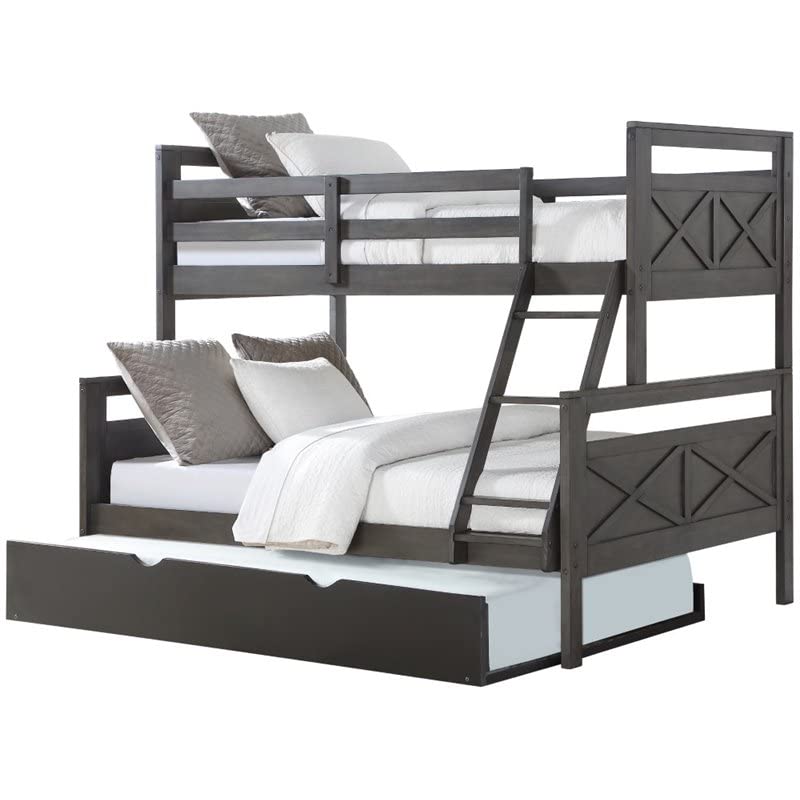 Donco Kids Twin Over Full Solid Wood Barn Bunk Bed With Trundle In Rustic Gray