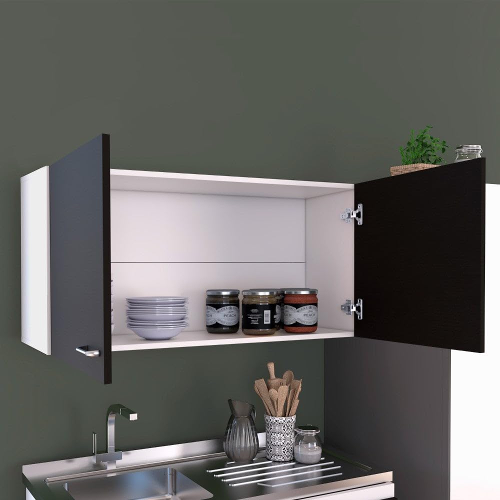 Wall Cabinet Toran, Two Shelves, Double Door - Black