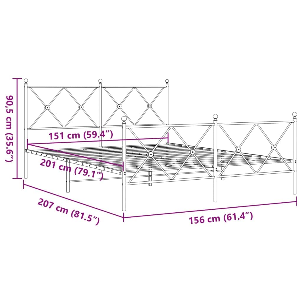 vidaXL White Steel Double Bed Frame with Headboard/Footboard - 81.5"x61.4"x35.6" for Mattress 59.1"x78.7"