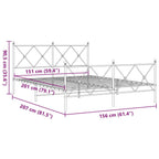 vidaXL White Steel Double Bed Frame with Headboard/Footboard - 81.5"x61.4"x35.6" for Mattress 59.1"x78.7"