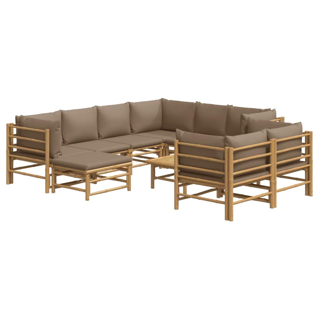 vidaXL 10 Piece Patio Lounge Set with Taupe Cushions Bamboo