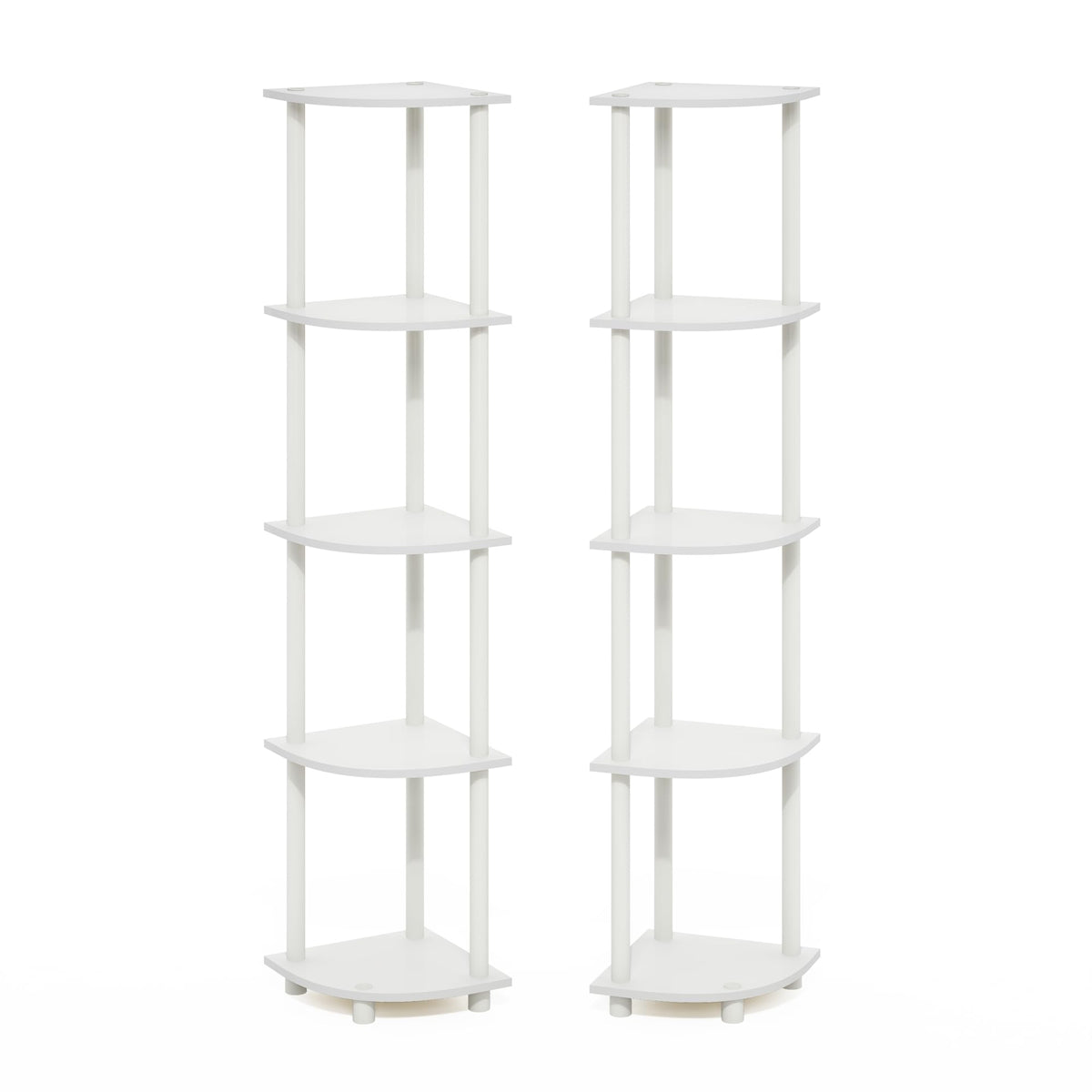 Furinno Turn-N-Tube 5 Tier Corner Display Rack Multipurpose Shelving Unit, White/White, Set Of 2