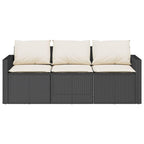 vidaXL Patio Sofa with Cushions 3-Seater Outdoor Seating Black Poly Rattan - Weather Resistant & Removable Covers