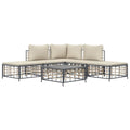 vidaXL 6 Piece Patio Lounge Set with Cushions -Sturdy Anthracite Poly Rattan Outdoor Furniture - Modular Sofa Set with Coffee Table & Footstool - Weather-resistant and Comfortable Seating Experience
