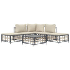 vidaXL 6 Piece Patio Lounge Set with Cushions -Sturdy Anthracite Poly Rattan Outdoor Furniture - Modular Sofa Set with Coffee Table & Footstool - Weather-resistant and Comfortable Seating Experience