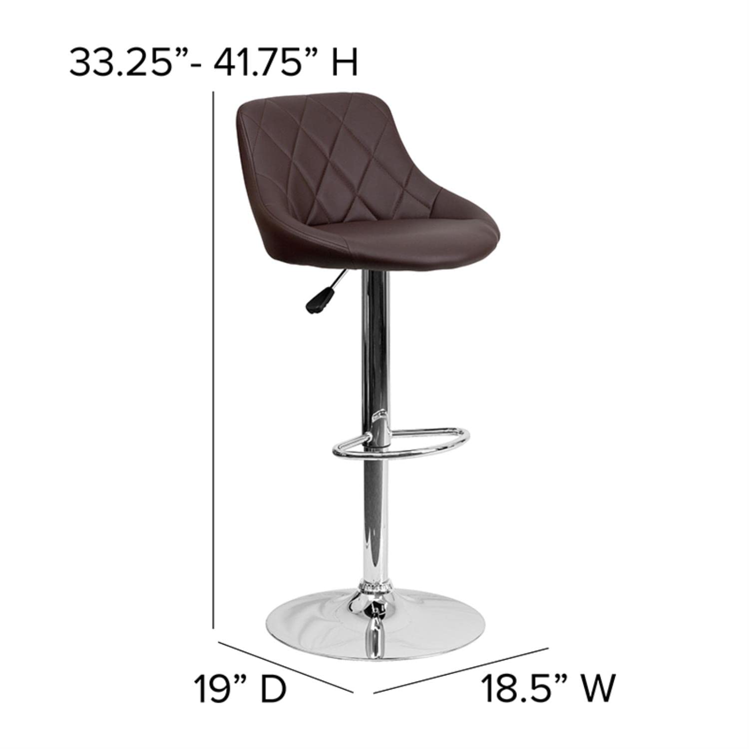 Contemporary Vinyl Bucket Seat Adjustable Height Bar Stool with Chrome Base Brown