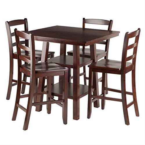 Ergode Wood Perrone High Table Set | Expandable Dining Solution | 2 Stools | Walnut Finish | Space-Saving | 160lbs Weight Limit (94542-VV)