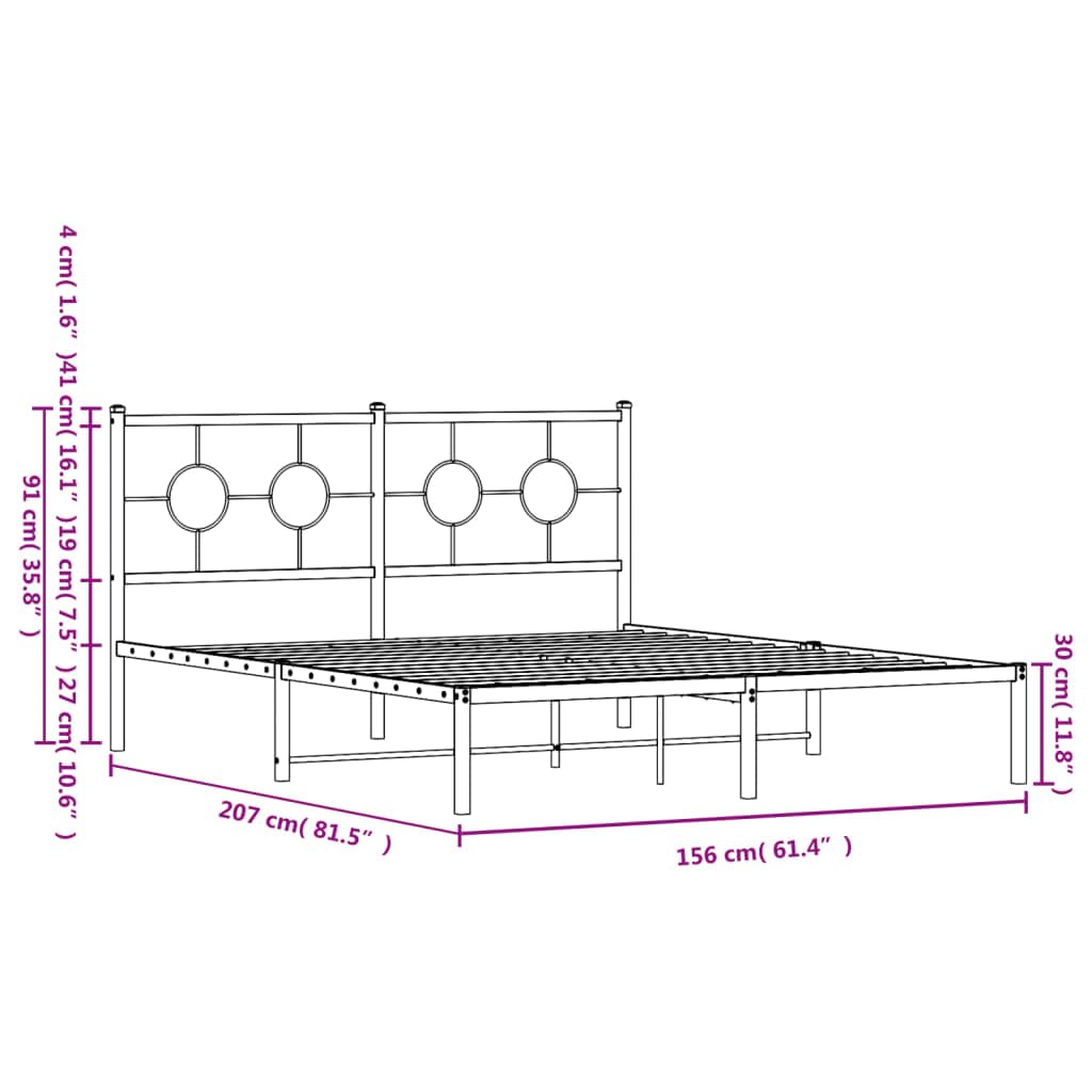 vidaXL Robust Metal Bed Frame with Headboard - Black Steel, 81.5"x61.4"x35.8" - Platform Double Bed for Bedroom with Storage Space