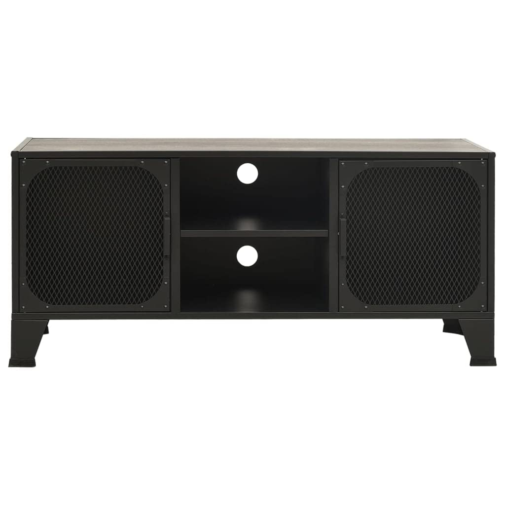 vidaXL Sturdy TV Stand in Gray: Industrial Style Metal and MDF Entertainment Unit with Mesh Doors and Cable Management Holes - for Living Room and Bedroom