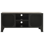 vidaXL Sturdy TV Stand in Gray: Industrial Style Metal and MDF Entertainment Unit with Mesh Doors and Cable Management Holes - for Living Room and Bedroom