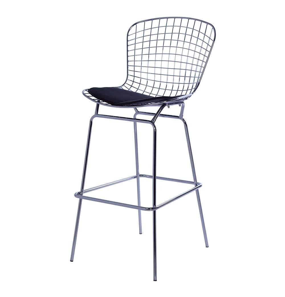 Gunvor Counter Stool, Chrome Wire Frame with Black Cushion