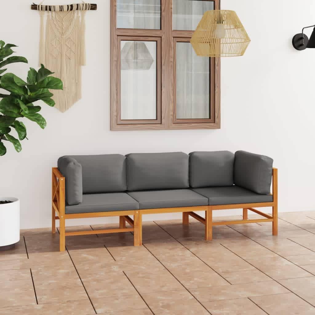 vidaXL 3-Seater Retro Style Patio Sofa with Gray Cushions - Solid Teak Hardwood - Weather Resistant Garden Seating for Outdoor Relaxation