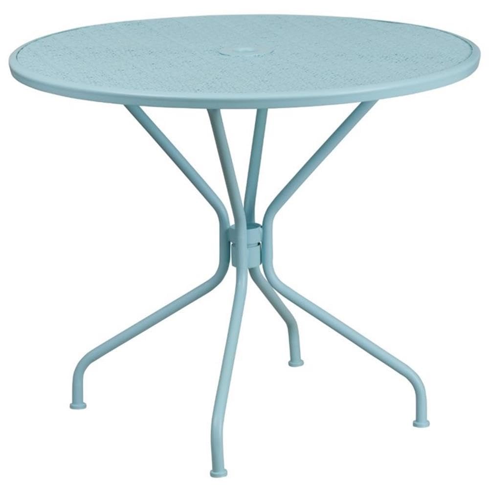 Flash Furniture Oia Commercial Grade 35.25' Round Sky Blue Indoor-Outdoor Steel Patio Table Set With 4 Square Back Chairs