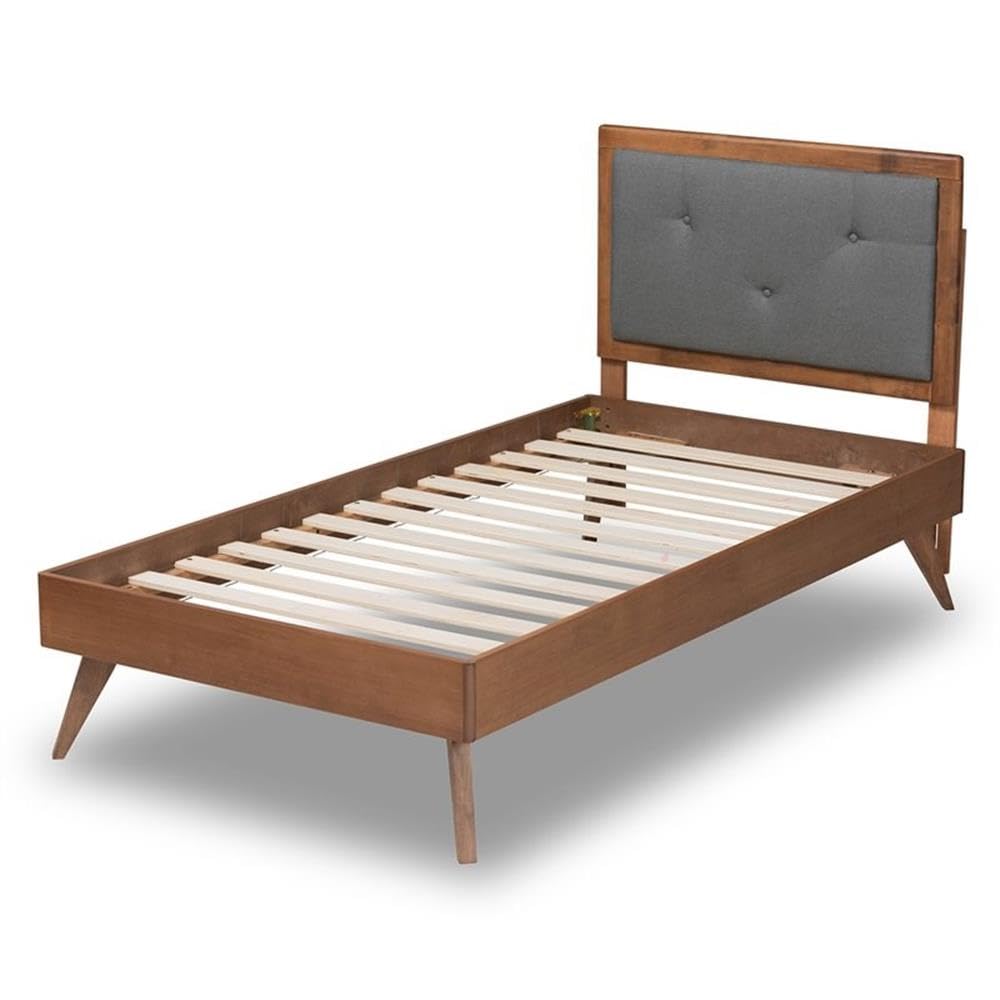 Baxton Studio Laima Mid-Century Modern Dark Grey Fabric Upholstered and Walnut Brown Finished Wood Twin Size Platform Bed