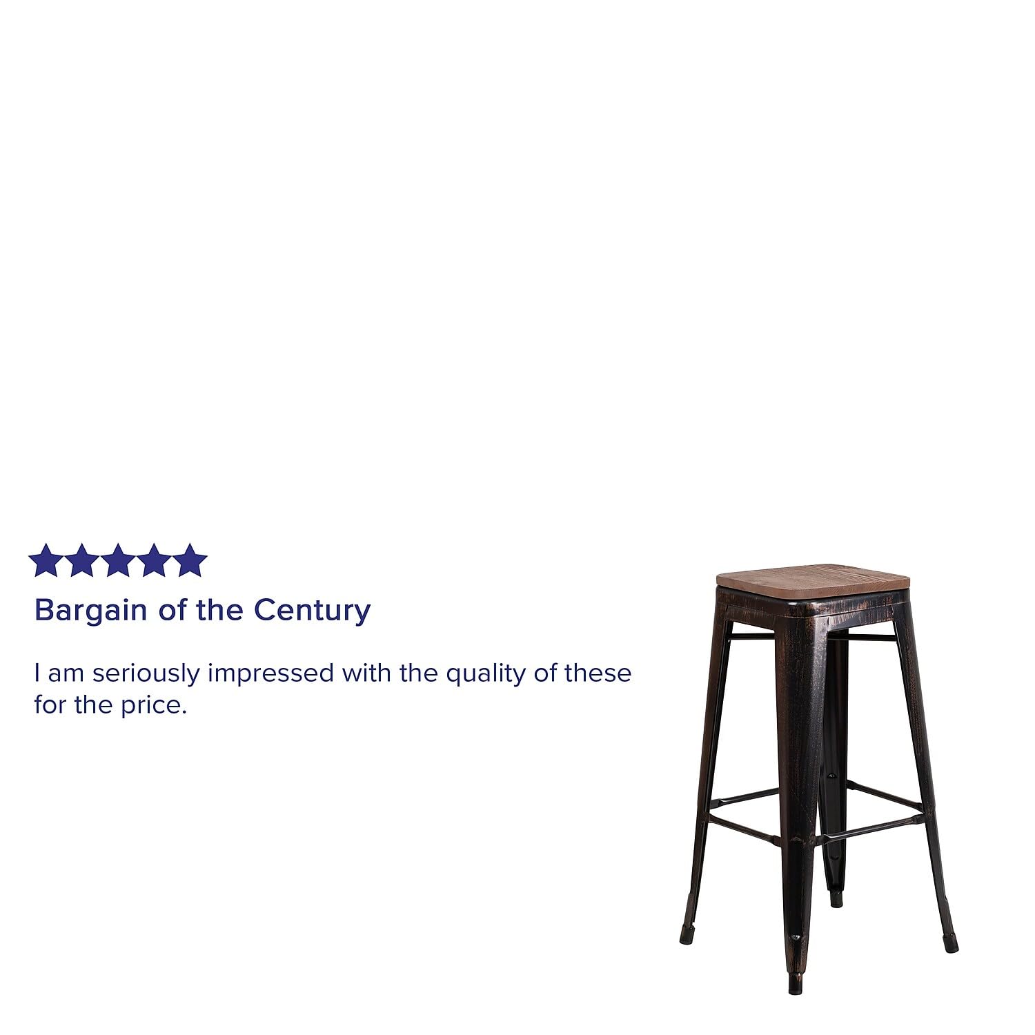 Flash Furniture Lily 30&quot; High Backless Black-Antique Gold Metal Barstool with Square Wood Seat